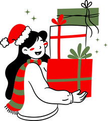 Illustration of Person Holding Christmas Gifts