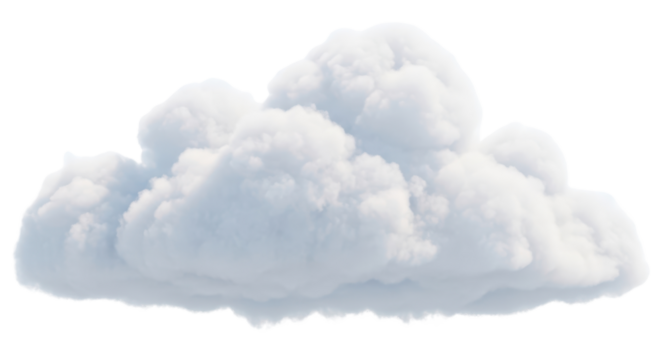 Fluffy white realistic cumulus cloud 3D render isolated graphic element on transparent background