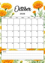 October 2026 Planner Calendar, A4 Paper