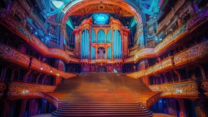 Obraz premium Grand ornate theater interior with tiered seating