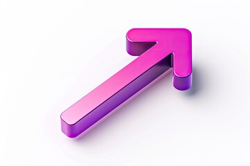 A vibrant magenta, diagonally ascending arrow, rendered in 3D with a subtle gradient and soft shadow against a stark white background