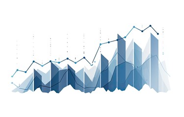 Abstract data visualization depicting upward trending growth using a combination of line and bar graphs with a textured, polygonal aesthetic