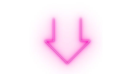 A neon pink arrow pointing down isolated on transparent background, emitting a vibrant glow, indicating direction and guidance with its simple and modern design