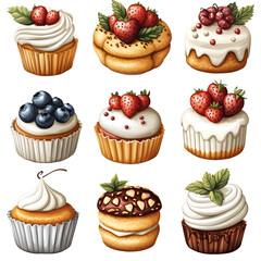 Collection of cupcakes with various toppings