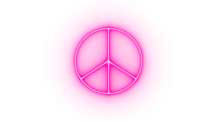 Neon pink peace sign isolated on transparent background, a radiant emblem of harmony and unity, its soft glow casting a calming aura, symbolizing hope for a better world