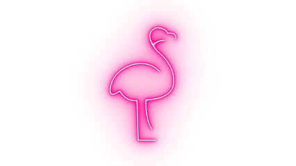 A radiant pink neon flamingo, isolated on transparent background, stands gracefully, its vibrant...