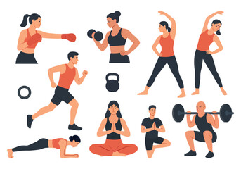 Fitness Workout Yoga Exercise Vector Set