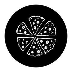 black and white illustration of pizza icon