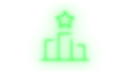 Green neon podium with star isolated on transparent background, symbolizing achievement, success, and top performance in a vibrant and modern design