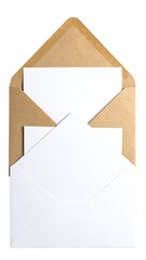 A kraft paper envelope holds a white envelope containing a blank white card