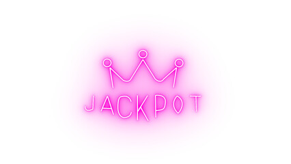 A vibrant neon sign isolated on transparent background illuminates the word jackpot beneath a stylized crown, creating a sense of excitement and potential reward