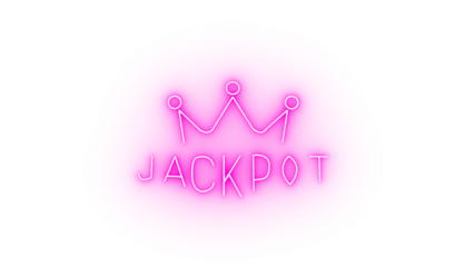 A vibrant neon sign isolated on transparent background illuminates the word jackpot beneath a stylized crown, creating a sense of excitement and potential reward