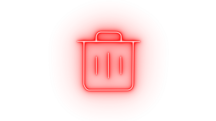 Neon red trash bin icon isolated on transparent background, representing deletion, recycling, and waste management, with a bright and eyecatching design