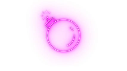 A pink neon bomb isolated on transparent background, representing a striking and modern design with a playful yet edgy aesthetic