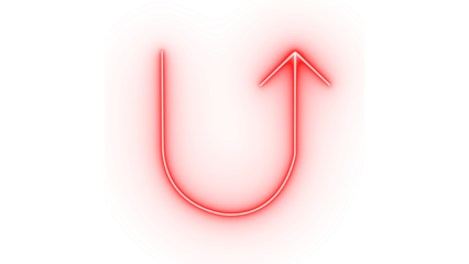 Red neon arrow isolated on transparent background, pointing upwards in a ushape, symbolizing direction, growth, and progress with a modern and minimalist design