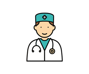 Illustration of a doctor wearing a white coat and stethoscope.
