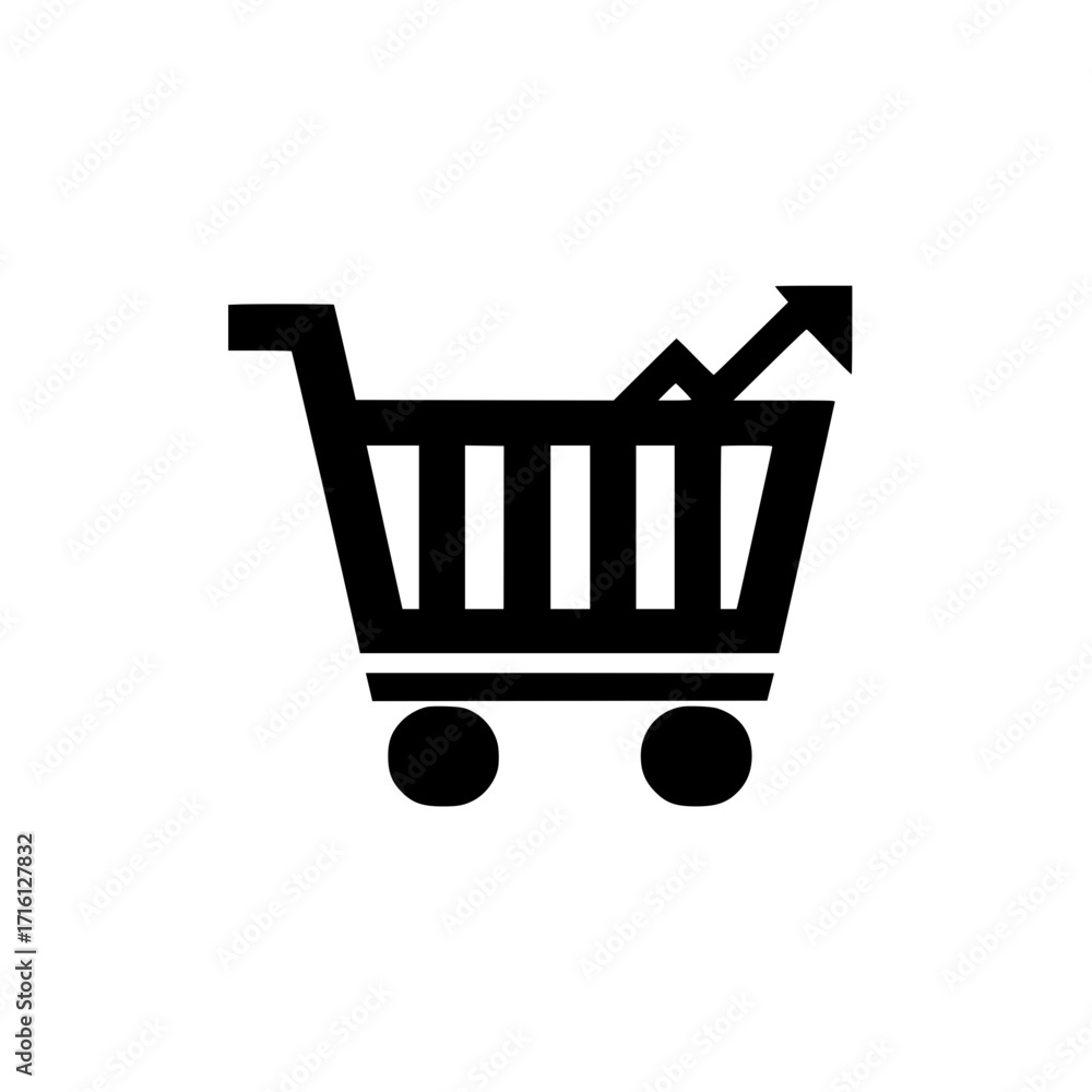 Poster ecommerce shopping cart icon with graph arrow pointing up for revenue growth and success