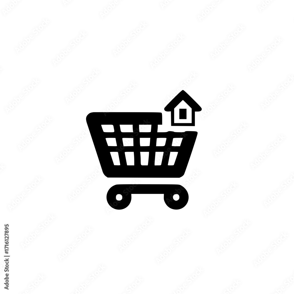 Poster vector of shopping cart with home icon for ecommerce website navigation or main shopping page