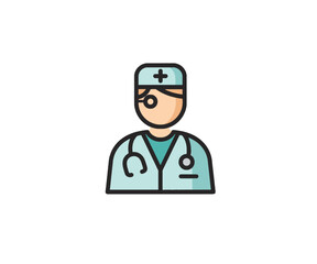 Fototapeta premium A stylized illustration of a doctor wearing a medical coat and stethoscope, with a cross symbol on their cap.