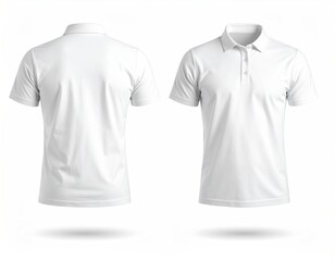 A pristine white, short-sleeved polo shirt shown from both front and back views against a clean white backdrop