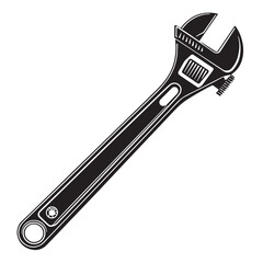 Black adjustable basin spanner Silhouette Vector, High Quality Illustration on White Background