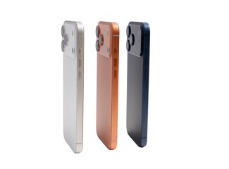 Three different colored phones are lined up next to each other