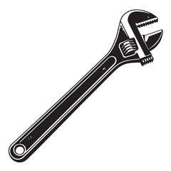 Black adjustable basin spanner Silhouette Vector, High Quality Illustration on White Background