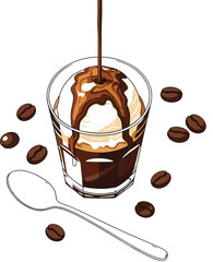 Vector Flat Lay of Affogato with Coffee Beans