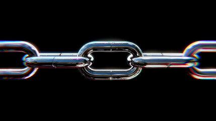 Obraz premium Steel chain links and business teamwork concept closeup 3D illustration isolated on white background. 