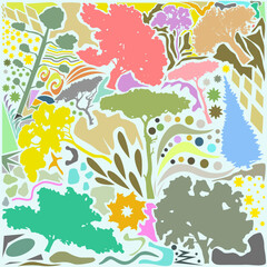 flat abstract art vector tree design with colorful