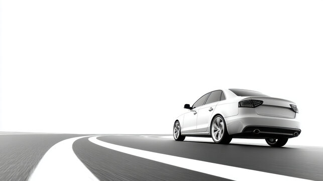 A minimalist car on a road. Clean white background. 3d illustration. - Powered by Adobe