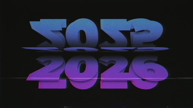 Passing into New Year 2026 Flip text effect on black background, Folding or turning paper effect 2026 Seamless loop animation, new year figures typography in smooth gradient blue-purple, video footage