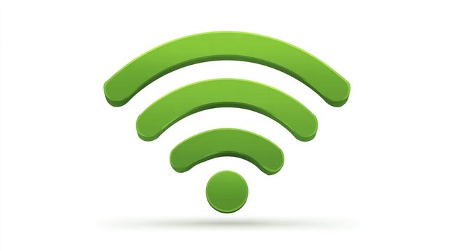A bright lime green, three-wave wifi symbol, 3D rendered and isolated on white