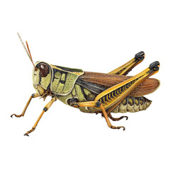 Fototapeta premium Detailed macro insect illustration grasshopper with an isolated transparent background, displaying