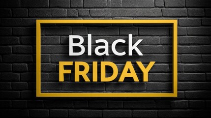 Obraz premium Grunge style dark black brick wall featuring dramatic Black Friday shopping offer lettering and textured retail backdrop isolated on white background