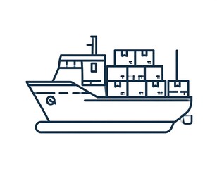 Obraz premium Outline drawing of a cargo ship