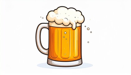 Glass of beer mug with foam isolated on white background illustration