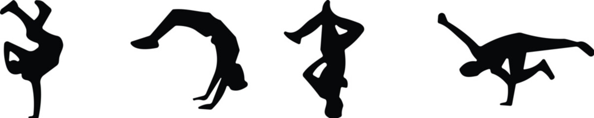 Silhouette set of dancers in dynamic poses, ballet and contemporary dance concept, black and white vector illustration