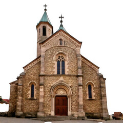 old historical religious church building isolated on white or transparent.