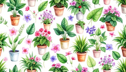 Watercolor potted plants pattern