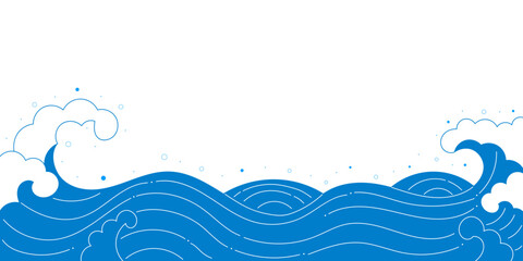 ocean waves in hand drawn style, sea wave line art illustration