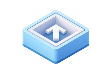 Up Arrow in a Box: 3D Isometric Icon for UI, Web Design, and Wayfinding. Modern Blue and White Symbol on White Background for Navigation and Increase Concept