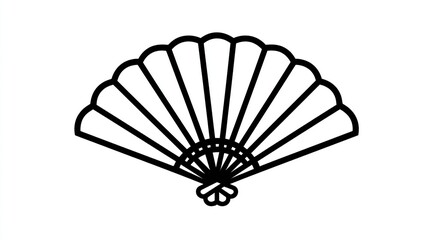 A simple line drawing of a closed hand fan, featuring a decorative handle and numerous evenly spaced ribs radiating from a central point