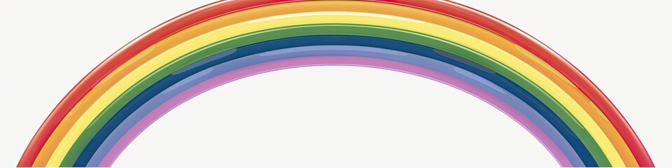 Obraz premium A vibrant, multicolored rainbow arc against a white background, showcasing a spectrum of colors with smooth gradients and a glossy finish