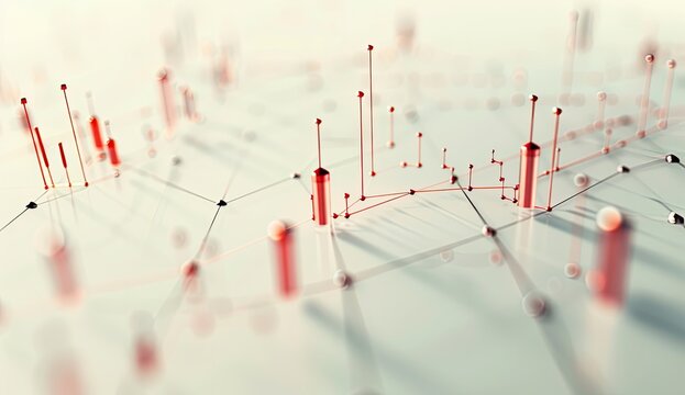 Abstract 3D rendering of a network with red data points and connecting lines, suggesting data visualization or connectivity