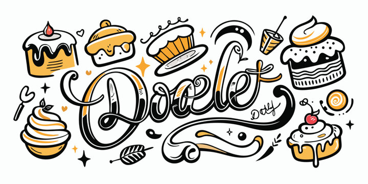 Delicious desserts and sweets hand drawn graphic with fun typography