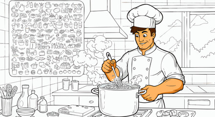 Chef Cooking Delicious Food in a Modern Kitchen