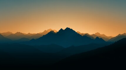 Fototapeta premium Abstract mountain silhouette with smooth gradient colors in modern minimal design, soft pastel landscape background, contemporary aesthetic template for wallpapers and digital decoration concepts