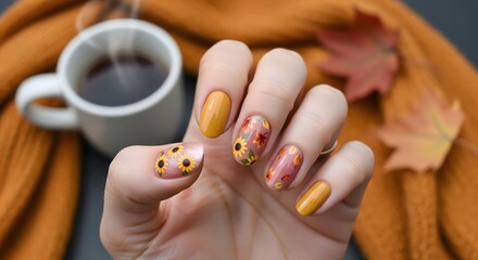 autumn nail art cozy fall manicure warm drink