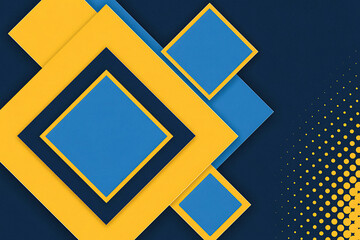 Geometric abstract background with yellow and blue squares and halftone pattern